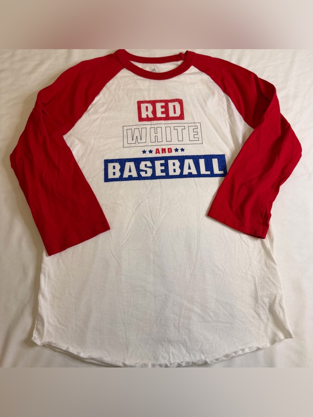 Adidas “Red White and Baseball” Raglan Tee – Youth Large